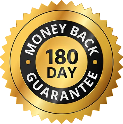 MetaMelt 180-day money-back guarantee badge