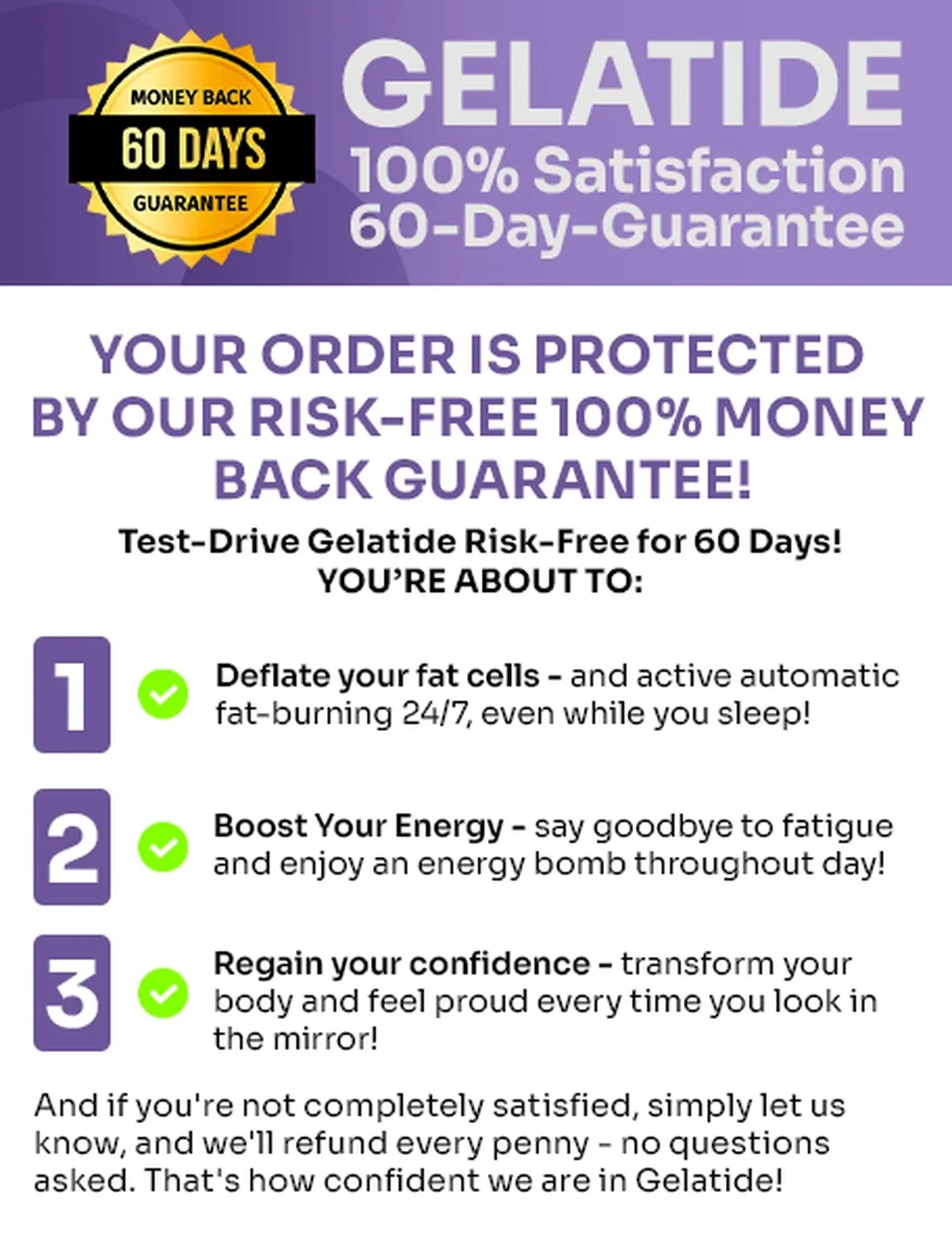 Gelatide 60-day money-back guarantee badge