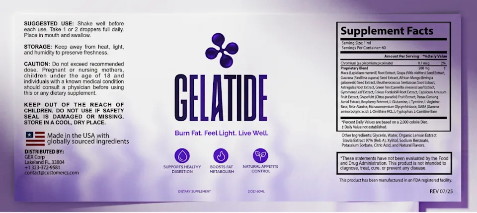Gelatide product label
